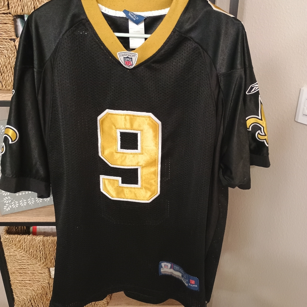 Reebok Brees #9 Black and Gold Sports Jersey